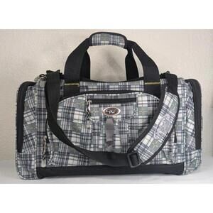 Calpak Large Duffel Bag Green Gray Plaid EUC Approx 21"x12"x11" So Many Pockets